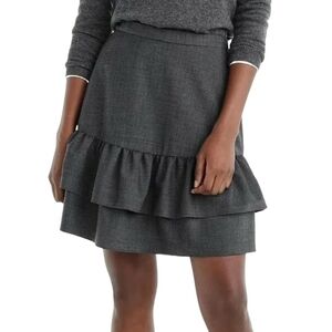J.Crew Gray Wool Blend Flannel Ruffle Skirt, Grey
